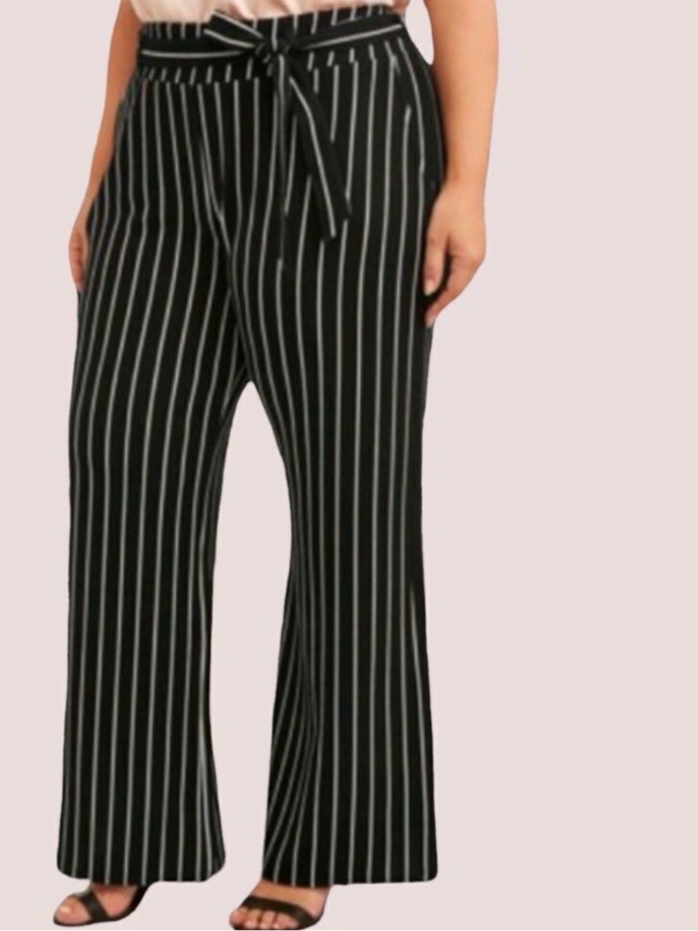 Terra & Sky Black & White Striped Wide Leg Pants 2X